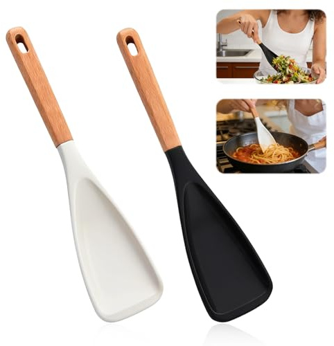 2Pcs Silicone Spatula Spoon, Multifunction Silicone Spoons for Cooking, Silicon Serving Spoon, Kitchen Utensils for Mixing Scoop Scrape