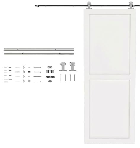 HOMCOM 5FT/150cm Sliding Barn Door Hardware Track Kit 80kg Silver Tone | Heavy Duty Stainless Steel Sliding Rail, T Shape Hanger, for Single Wooden Door, Fit Over 30mm Thickness