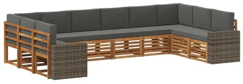 vidaXL Outdoor-Sofagarnitur 10 pcs Natur und Anthrazit Polyester, Garten-Lounge-Set, modernes Outdoor-Sofa, Bequeme Terrassenmöbel, strapazierfähige Sitzgelegenheit