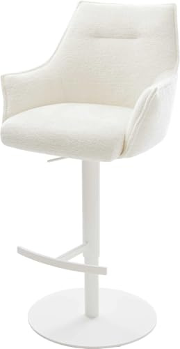 DELIFE Barstuhl Alja-Flex Drehfuß höhenverstellbar Metall Weiß Bouclé Soft Beige Taschenfederkern