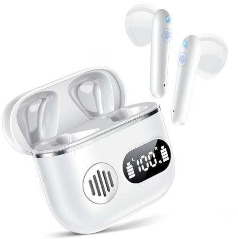Cuffie Bluetooth,Auricolari Bluetooth 6.1 - Cuffie Wireless con 6 ENC Cancellazione Rumore Mics, Cuffie in Ear 48 Ore di Riproduzione, Cuffiette Senza Filo Stereo HiFi per iOS/Android - Perla Bianco