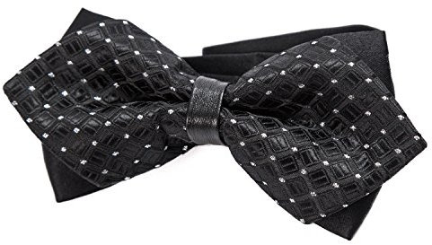 DonDon Papillon da uomo pizzo vintage con cinturino già collegato e regolabile nero lucido con pois argento
