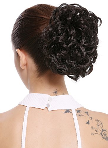 WIG ME UP - Q0147-3 Haarteil Haardutt Dutt kurzer voluminöser Zopf Locken Butterfly-Klammer Dunkelbraun
