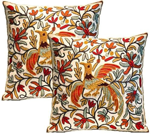 ZUODU - Federa decorativa per cuscino, in cotone e lino, ricamata, 45 x 45 cm – L’albero della vita (rosso con cornice), Cotone Lino, Blue Cushion, 45 x 45 Centimeters