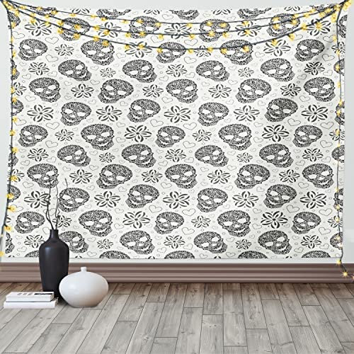 ABAKUHAUS Totenkopf Wandteppich und Tagesdecke, Abstract Skulls, aus Weiches Mikrofaser Stoff Wand Dekoration Für Schlafzimmer, 150 x 110 cm, Weiß und Schwarz