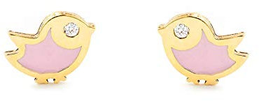 Damen & Kinder rosa Vogel Ohrstecker - Gelbgold 9 Karat (375) - Geschenkbox - Garantiezertifikat