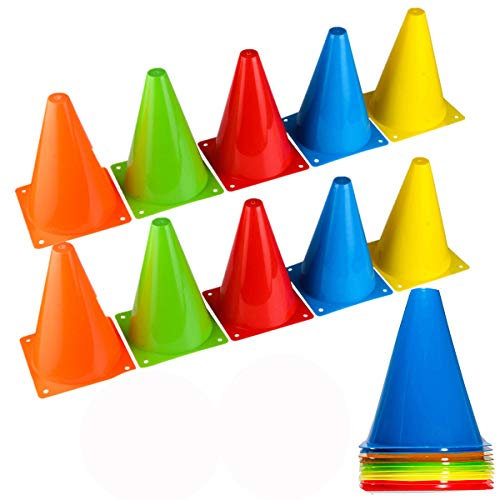 BiAnYC 10 Stück Pylonen 18cm Verkehrshütchen Fußball Hütchen Groß Bruchfest Trainingshilfen Leitkegel Markierung skegel für pylonen Kinder Sport Reitsport & HundTraining- Orange Grün Gelb Rot Blau