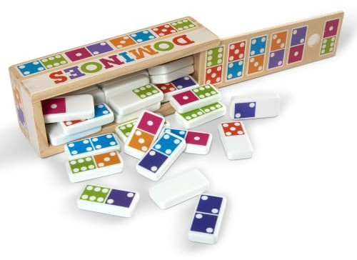 Melissa & Doug Dominoes Tabletop Game with 28 Colorful Tiles in Wooden Storage Box