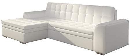 MOEBLO Ecksofa mit Schlaffunktion ohne Bettkasten Sofa Couch L-Form Polstergarnitur Wohnlandschaft Polstersofa mit Ottomane Couchgranitur mit Bettfunktion - Carlos (Weiß (Soft 17), Ecksofa Links)
