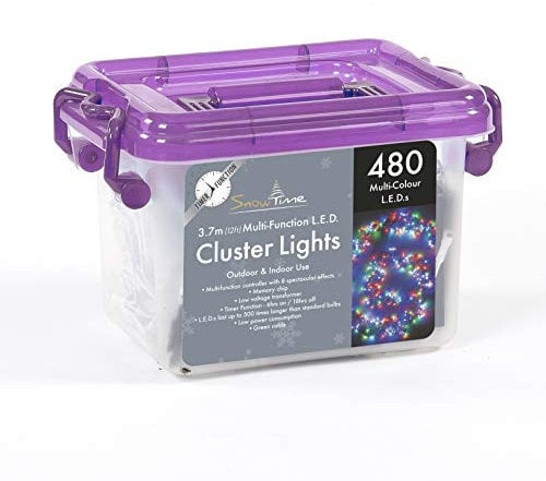 Snowtime 480 Multi Coloured LED Cluster Christmas Tree Lights With Timer 3.7m