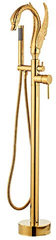 Shower Set Schwan Freistehende Armatur Badewanne Einzelgriff Standarmatur Freistehende Wannenarmatur Messing Standarmatur Badewannenarmatur mit Handbrause und 360° Drehen Auslauf,Gold