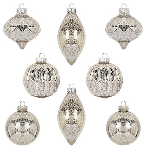 8 pezzi palline di natale vetro champange silber palla di vetro glass ciondoli e pendenti palline ornamento di mercurio deocro natalizio Appendiabiti Decorazioni natalizie Addobbi