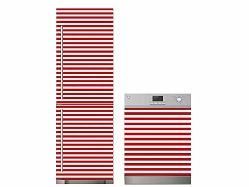 Oedim Lot vinyle pour réfrigérateur + vinyle pour lave-vaisselle à rayures rouges adhésif résistant et économique, autocollant décoratif au design élégant
