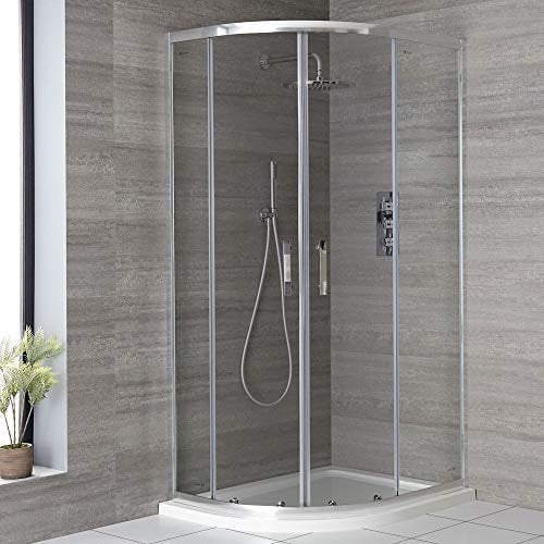Milano Portland Chrome Left Hand Quadrant Shower Enclosure White Tray - 900mm x 760mm