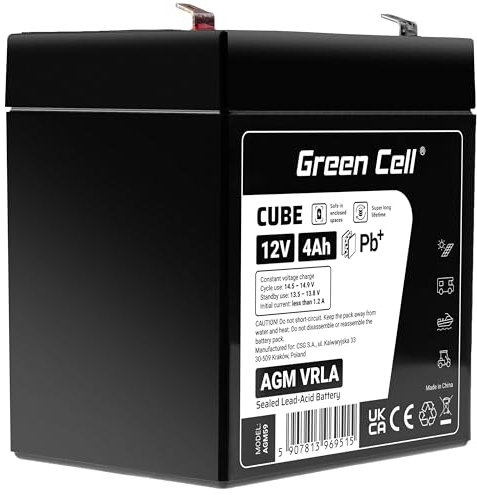GreenCell® Rechargeable Batterie AGM 12V 4Ah accumulateur au Gel Plomb Cycles sans Entretien VRLA Battery étanche Résistantes| Jouets | Installations d'alarme | Véhicules pour Enfants