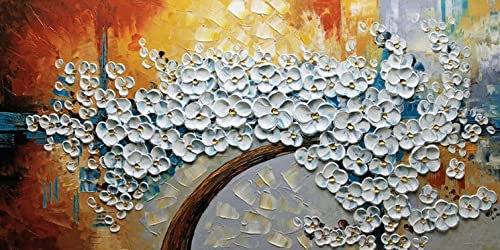 HJJL Wandbilder Wohnzimmer Abstrakt 100% handgemaltes Ölgemälde auf Leinwand Abstrakter Blüten Baum Dicke Spachtel Gemälde Wandkunst für Moderne Wohnkultur