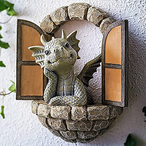 ATopoler Multicolor Dragon Courtyard Dinosaur Sculpture Wall Decoration, Weatherproof Resin Garden Statue, Garden Ornament Accessories