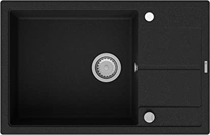 GRANMASTER Horizon Spülbecken Küche - mit 1 Becken - Granitspüle mit Siphon Waschbecken Küche - Einbauspüle Arbeitsplatte Küchenspüle 78x50x20,3 cm Spüle Schwarz mit Abtropffläche