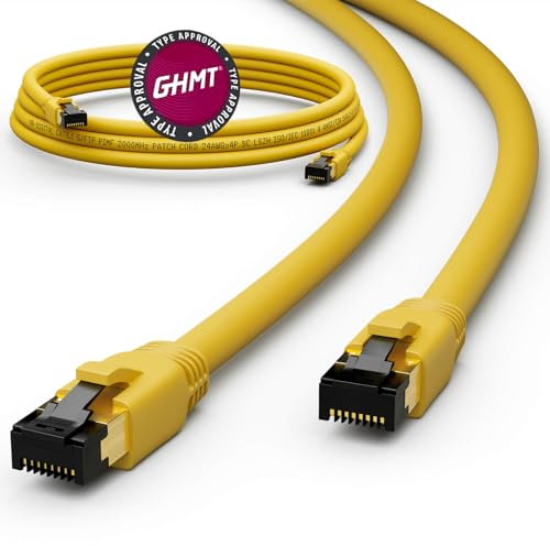 HB-DIGITAL Cable de red LAN CAT 8, 0,25 m, AWG 24 S/FTP LSZH 40 Gbps 2000 MHz, certificado GHMT, cobre puro con conector RJ45 chapado en oro para conmutador, router, módem, PC, color amarillo