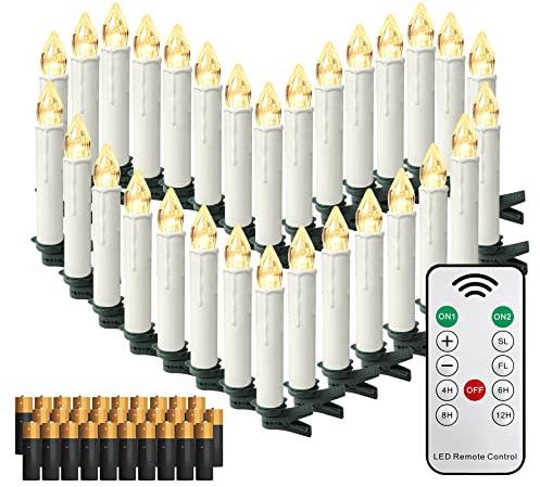 NAIZY LED Kerzen 30er Weihnachtskerzen Kabellos Warmweiß Weihnachtscandle mit timerfunktioner Fernbedienung Weinachten Kerzen IP44 LED Candle mit Clip, für Feste Deko Hochzeit Party, mit Batterie
