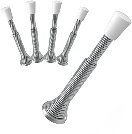Greatim 5 Pack Door Stoppers, Extended from 7.6 to 10.1cm Spring Door Stop with Rubber Bumper Tips, Prevents Wall &Door Damage, Satin Nickel (Silver)…