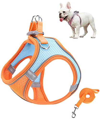 No Pull Dog Harness Small Dogs, Mesh Breathable Reflective Puppy Cat Dog Adjustable Vest Harnesses for Small Animals Rabbit/Mouse/Cats Orange 2XS