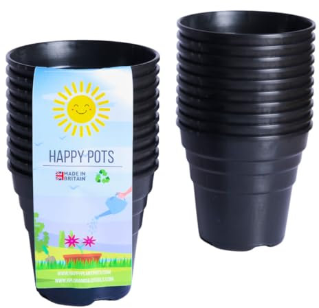 Happy Pots - 7.5cm Gloss Black - Pack of 20 Premium Plastic Plant Pots - Reusable Flower Pots for Indoor/Outdoor Home Décor Gardening - Round, Heavy Duty, UV Resistant, Recyclable - Made in UK