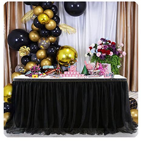 SHTGOI Tüll Tischrock Tütü Tischröcke 183 x 77 cm Gaze Tisch Tischdecke Tischdekoration Tisch Rock für Hochzeit Geburtstag Neujahr Babyparty Candy Party Dekoration Schwarz