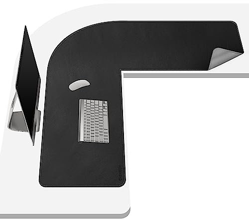 Chihein L-Shaped Desk Pad, Corner Desk Mat (41.3”+ 41.3”) x 12.99”, Computer Office Mouse pad Writing Table Pad for Home Office - Black/Gray