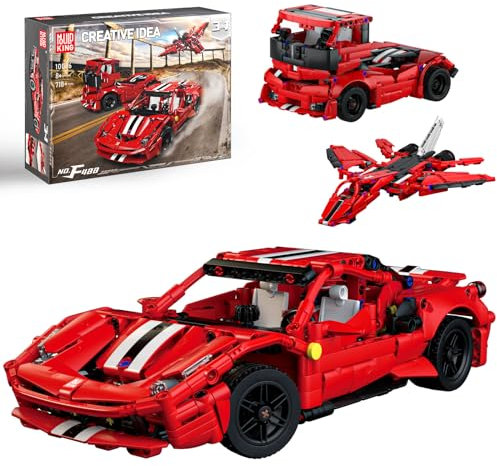 Mould King 10076 Technik Creator 3 in 1 Bausteine für Kinder Rennwagen Klemmbausteine Auto Flugzeug LKW Spielzeug Geschenk Für Jungen und Mädchen (718 Teile)