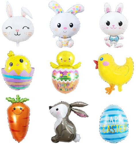 Luftballons Ostern, Folienballon Hase Küken Karotte Ei, Oster Tiere Riesenballon, Ostern Deko, Helium Ballons Kaninchen für Geburtstag Frühling Party Deko
