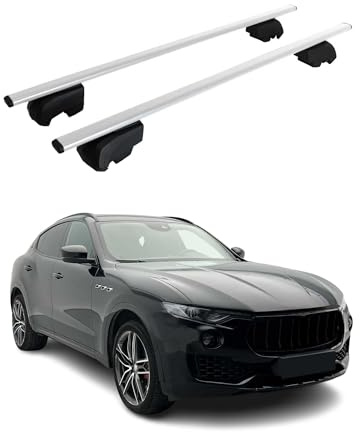 OMAC Dachträger für Maserati Levante 2017-2024 Stahl 2 Stangen Silber | ISO/PAS 11154:2006 geprüft, Abschließbar, City-Crash-getestet, bis 75 kg Traglast, Querträger, Grundträger