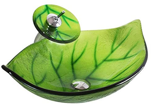 Lavabo a Vaso in Vetro temperato Artistico con Rubinetto Cromato a Cascata Combinato e lavandino a Scomparsa per lavandino del Bagno
