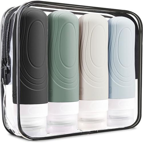 Silikon Reiseflaschen zum Befüllen (4x 90ml)travel essentials Handgepäck geeignet Shampoo Flaschen zum Befüllen Auslaufsicher & Farbenfroh reise set travel bottles reisegröße mit Etikettenaufkleber