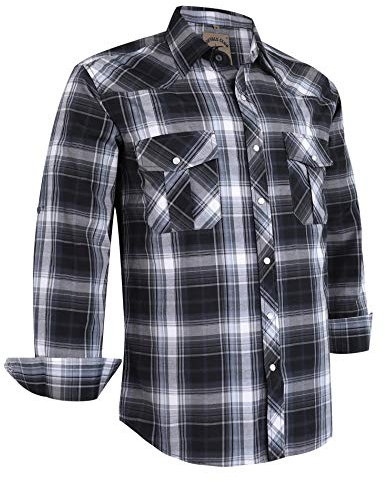 Dctop Chemise Homme Manches Longues Boutons Pression Unis Carreaux Costume Regular Fit Chemise Loisirs Hommes Repassage Facile Chemise Business(Gris Noir #9 L)