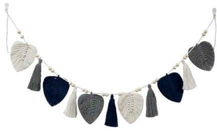 Ueiwffzo Makramee Wandbehang Boho Deko, Wandteppich Chic Tapisserie Fransengirlande, Handgewebt Girlande Boho Wanddeko Für Wohnzimmer/Schlafzimmer/Balkon (Dunkelblau)