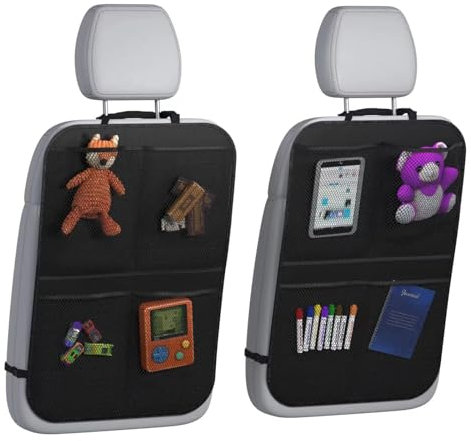 Gsrhzd Car Seat Organiser, 2 PCS Back Seat Organiser with 4 Large Pockets, Black, For Travel, Kids Toys & Food Storage