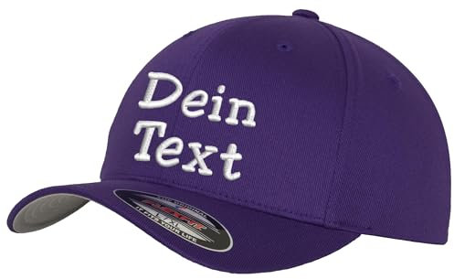 Flexfit Wooly Combed Basecap Bestickt mit Wunschtext (DE/NL/SE/PL, Alphanumerisch, L, XL, Purple)