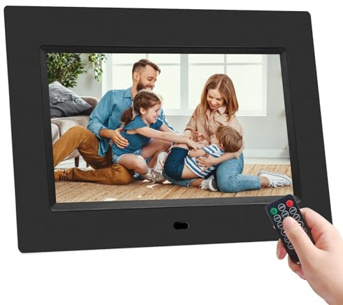 Digital Photo Frame, 7 Inch Digital Picture Frame Full IPS Display Electronic Photo Frame Video Music Playback Calendar Alarm Clock with Remote Control, USB/SD Card Slots (Non-WiFi)