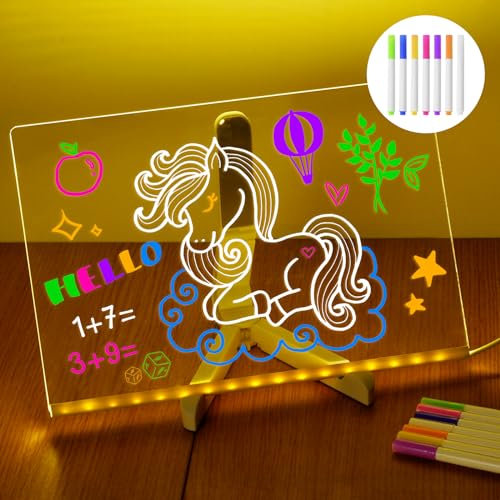 Acrylique Lumineuse Message LED, Tableau Acrylique Effaçable, Tableau Effaçable à Sec en Acrylique avec 7 Couleurs Stylo, Avec Support Réglable, Essuyable, Bloc-Notes, Tableau D'écriture, Mémo