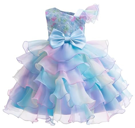 Miipat Ragazze Abito Una Spalla Paillettes Principessa Senza Maniche Vestito Bambine e Ragazza di Fiori Damigella d'Onore Tutu Abiti Bambini Festa Compleanno Matrimoni 130 6-7 Anni