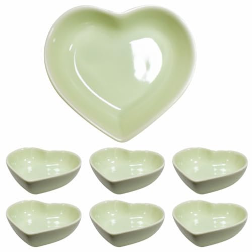 Lotatheta Lot de 6 bols à sauce soja en céramique en forme de cœur pour dîner, pâtisserie, barbecue et cuisine Vert clair 47 ml