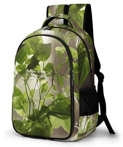 FHPCE Sac à dos pour ordinateur portable 16,5 pouces avec compartiment léopard et talons Sac à dos léger décontracté pour voyage, Plantes vertes dans un vase en verre, One Size