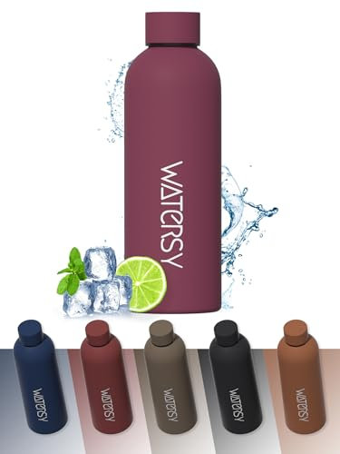 WATERSY Botellas de Agua Termica 500 ml, Botella de Agua para Niños, 17oz Taza Termica, Sin BPA, Fría y Caliente con Doble Vacío, para Escuela, Deporte, Gimnasio, Oficina (Rosa oscuro)