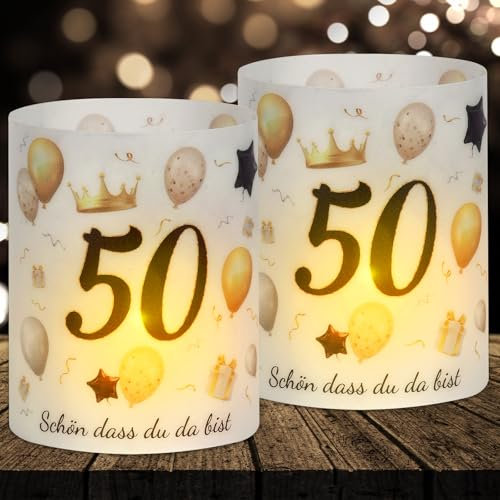 16 Windlicht Tischdeko 50. Geburtstag, Deko für Mann Frau, Happy Birthday Windlichter, Geeignet für Teelichter oder Kerzen