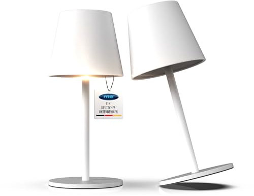 m-e LUNA-80-W, 2er-Set dimmbare kabellose LED Akku-Tischleuchte, 5200mAh, 8-72 Std Leuchtdauer, höhenverstellbar (5 Höhen), Touch-Sensor, Warmweiß & Farbwechsel (7 Farben) (Weiß)