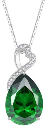 FJ Kette Damen 925 Sterling Silber Smaragd Halskette Mai Geburtsstein Kette Tropfen Birnenförmige Anhänger Schmuck Geschenke für Frauen