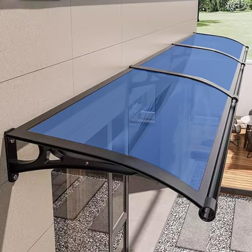 auvent de terrasse，Auvent de Porte et fenêtres,auvent Porte d'entree，Marquise en Polycarbonate Résistante, Contre La Pluie et UV,Porte Toit Marquise Abri Protection - Bleu - 120x440cm/47 x173
