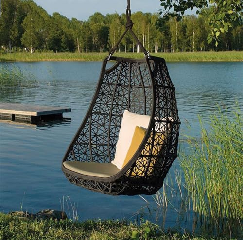 MNBVH Hängekorb-hängesessel Für Den Außenbereich, Nordic Swing-schaukelstuhl, Korb-Rattan-schaukel Mit Verschleißfestem Kissen, Blick Auf Den Garten(Color:A)