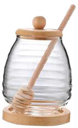 SiaBiced Récipient à Miel avec Couvercle et Cuillère, Pot à Verre pour Usage Domestique, Couvercle Rond 400 Ml